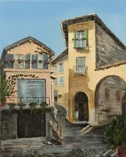 Original oil on canvas painting Italian cityscape landscape old town art 16x20"