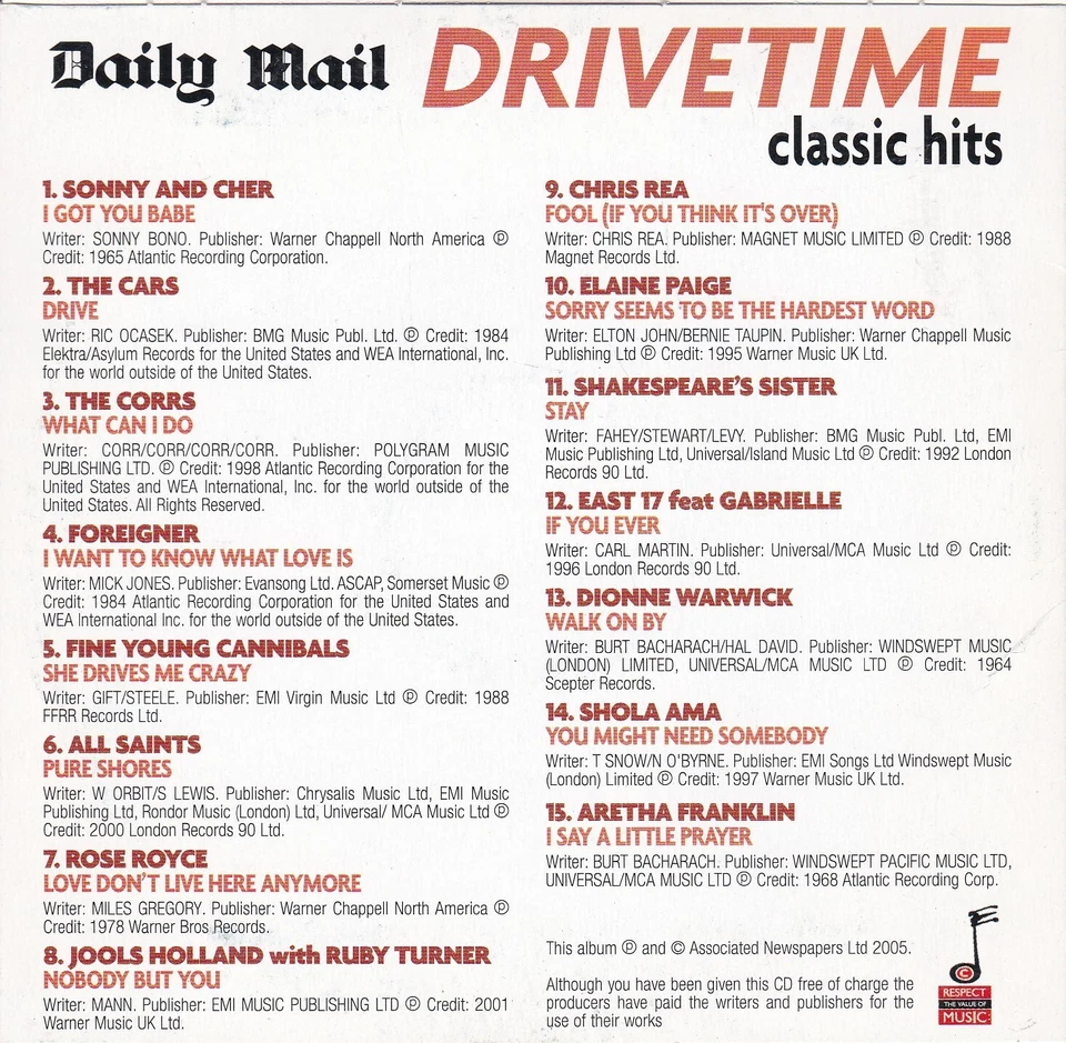 DRIVETIME Classic Hits 15 Great Tracks - Bild 2 von 3