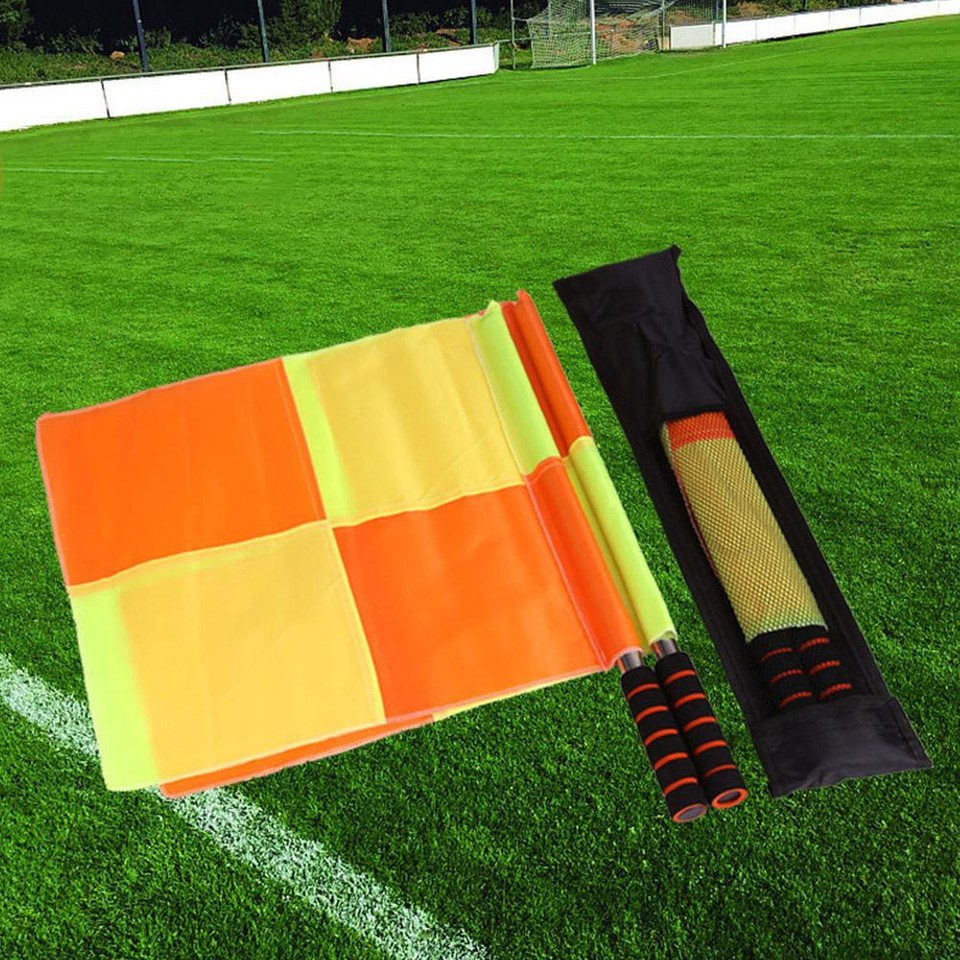 Soccer Referee Kit 2 Pcs Checkered Linesman Soccere Flags, Red Yellow