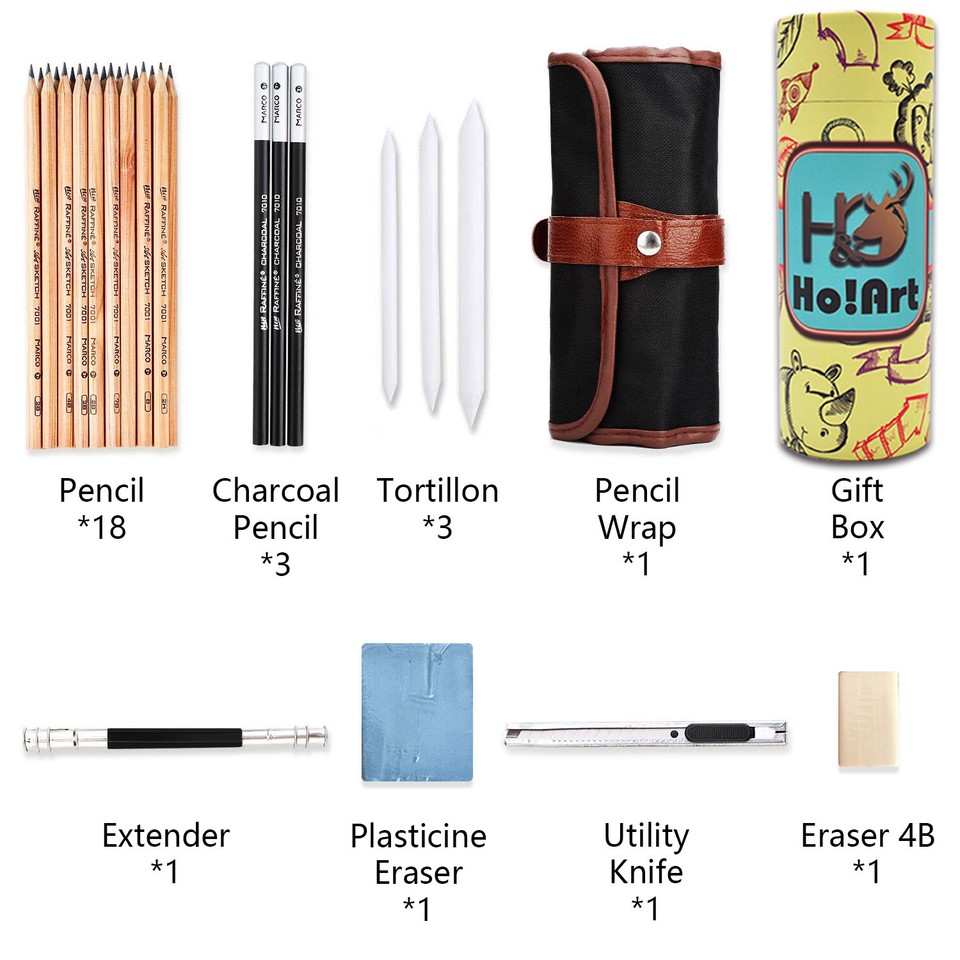 Sketching Pencil Set, Ho! Art 30pcs Sketch Drawing Kit Gift Box Perfect