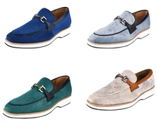 LIBERTYZENO Mens Canvas Upper Buckle Eva Sole Tuxedo Penny Loafers Noble Slip On