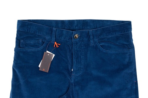 690$ ISAIA NAPOLI Electric Blue 5 Pockets Pant Corduroy Cotton 32 US / 48 EU - Picture 2 of 4