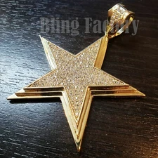 HIP HOP ICED RAPPER STYLE CUBIC ZIRCONIA GOLD PLATED LARGE STAR CHARM PENDANT