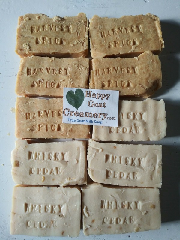 10 BARS GOAT MILK SOAP HAPPY GOAT CREAMERY HARVEST SPICE WHISKY CEDAR NEW SOAPS