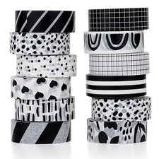 12 Rolls Washi Tape Set Black White Paper Thin 15 Mm Wide 7 Meters Retro Decorat