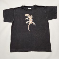 Vintage 90s Gecko Hawaii Lizard Graphic T Shirt Faded Black Kids 10-12y USA