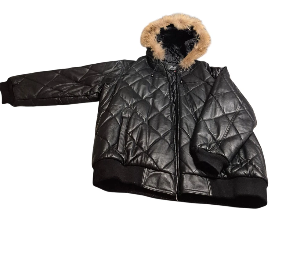 Abrigo de cuero Geniune con diseño de diamante para hombre / talla 4X / negro Foto 3 de 4