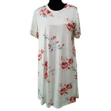 Womens Casual Summer Dress LARGE White Bright Rose Floral Short Sleeve