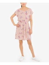 HIPPIE ROSE Womens Dress Pink Short Sleeve Elastic Waistband Juniors S