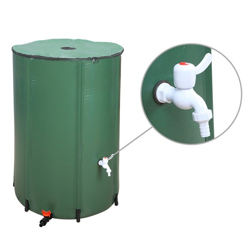 132 Gallon Collapsible Green Rain Water Collection Barrel Outdoor Garden Tank - Picture 5 of 12
