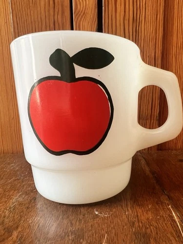 Vintage Anchor Hocking Fire King Apple Mug Milk Glass Glassware USA 3.5" x 3"