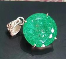 50 CT Nat&uuml;rlich Zertifiziert Gr&uuml;n Rund Smaragd Edelstein 925 Solid Silber Pendel