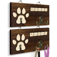 2 Pack Dog Leash Holder Wall Mount, Pet Harness Hanger with Scrabble Letters,...