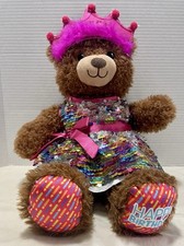 BUILD A BEAR HAPPY BIRTHDAY BEAR IN SEQUINS DRESS  HAPPY BIRTHDAY TIARA EUC