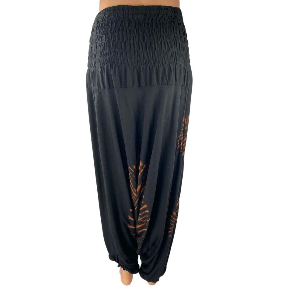 Pantalones holgados para mujer negros tie dye con cordón cintura ajustada pantalones harén talla OS Foto 3 de 4
