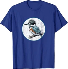 Belted Kingfisher T-Shirt Retro Bird Tee Design 10 Colors by Bird.Fan