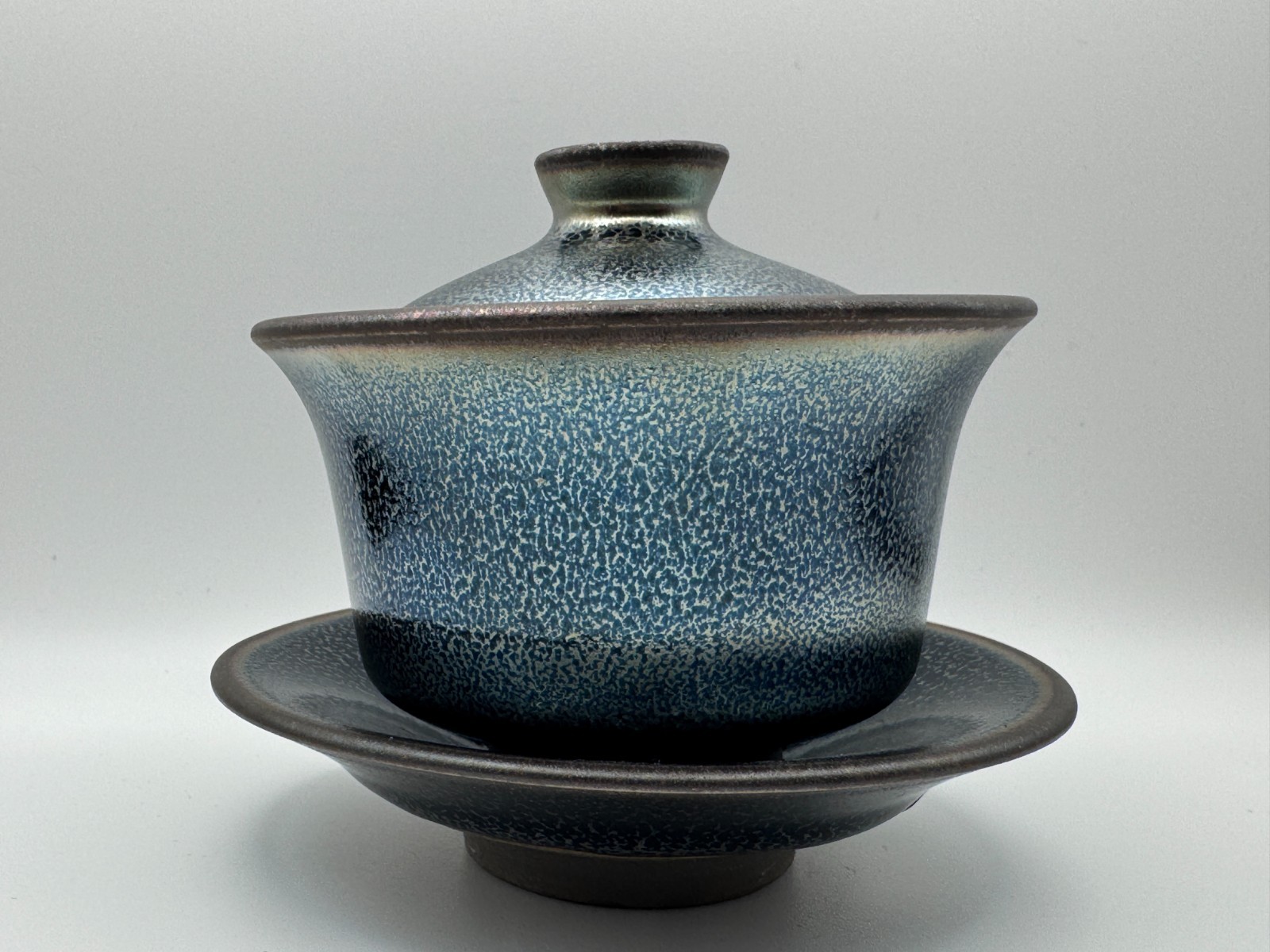 JIAN ZHAN Hand Made 3 PC Gaiwan Blue Silver Rabbit Hair Glaze and Elegant