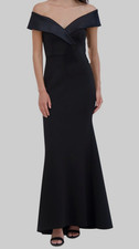 Eliza J Women's Black Off-The-Shoulder Lined Crossover-Neck Gown Size 10