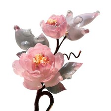 Chinese Women Pink Rose Flower Hair Stick Hanfu U Shape Plastic Hair Accessory