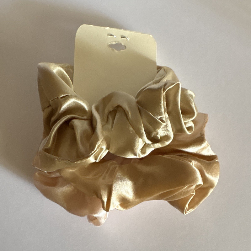 Gold Trio Scrunchie Set Satin Elastic  Hair Tie, Small Size