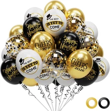 62 Pack Black and Gold New Years Balloons 2026 New Years Decorations - 12 Inch N