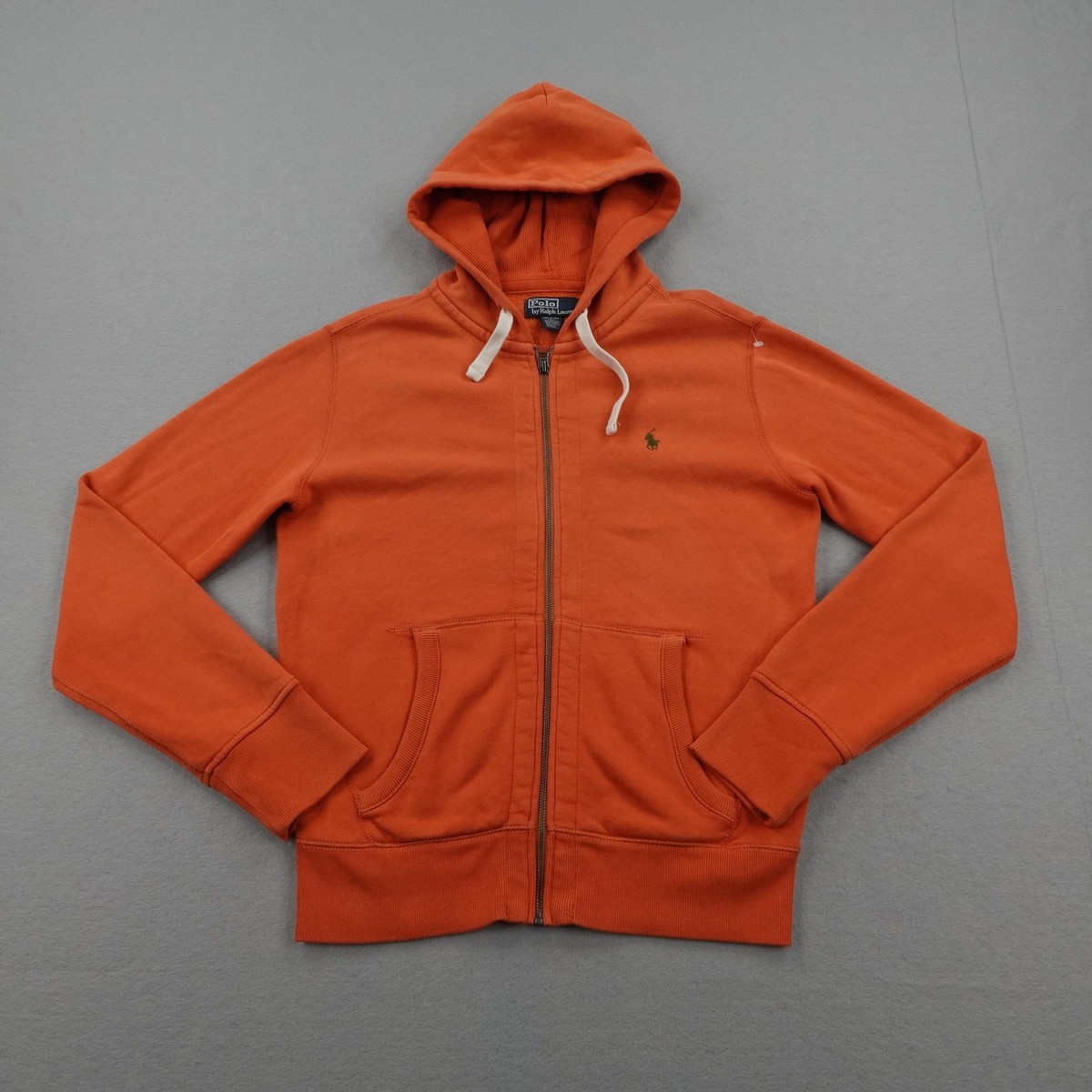 Vintage Polo Ralph Lauren Hoodie Mens Small Orange Thermal Lined