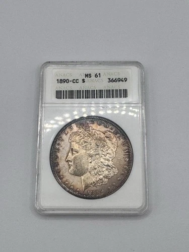 1890 CC Morgan Dollar MS61 Vintage Soap Box Holder Heavily Toned Beautiful Coin