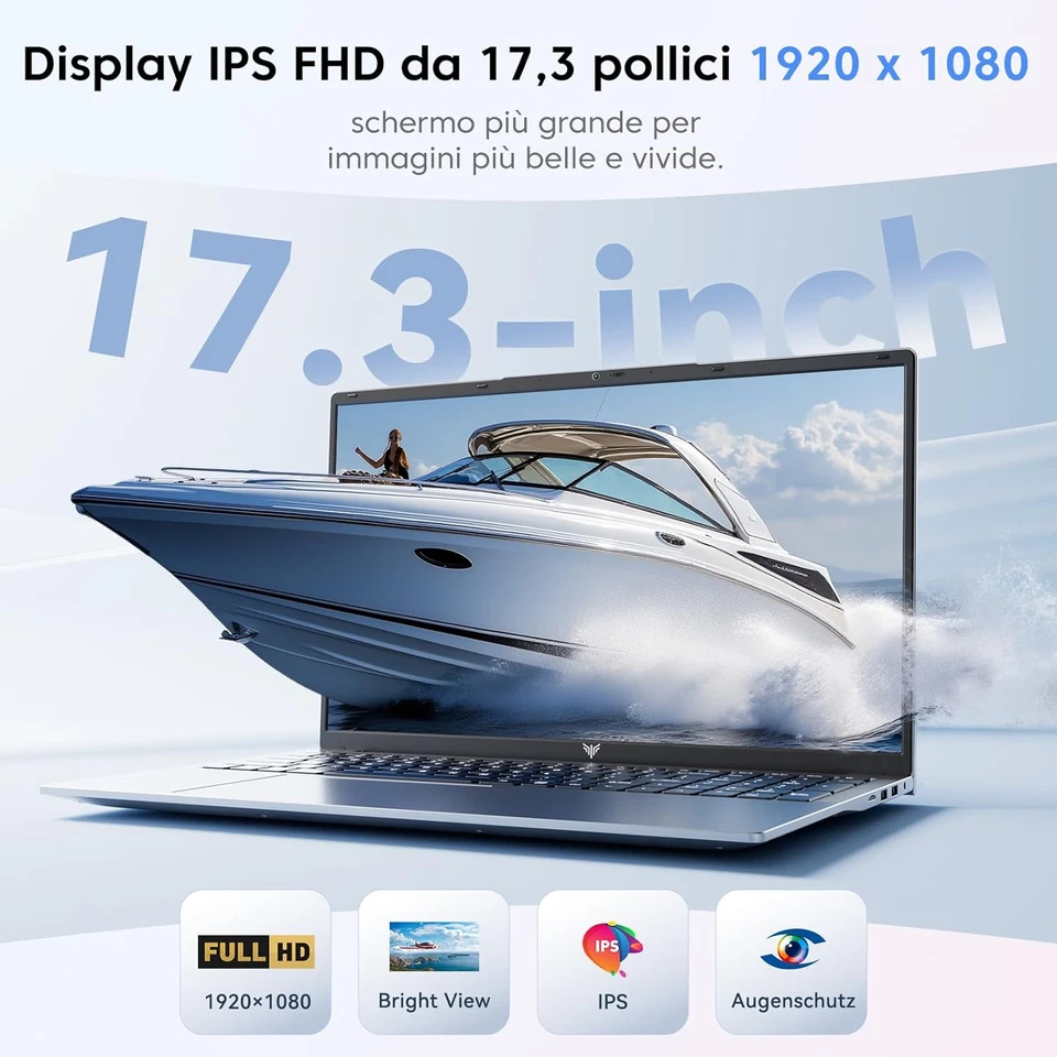2025 Pc Portatile 17.3 Pollici 16 GB RAM DDR4 512 GB SSD, 4 Nuclei Processore Al - Immagine 2 di 4