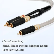 HIFI Silver Plated Y Splitter Cable RCA Male to 2 RCA Male Plug Subwoofer Cord
