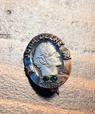 Vintage John Deere Employee 30 year service pin antique 14K gold with 2 Emeralds