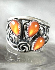 925 Sterling Silver WM Amber Ring Vintage Floral Design Size 6