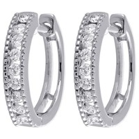 10K WeißGold Diamant Ohrstecker Mini Creolen Hoop Channel Set 1/4 CT