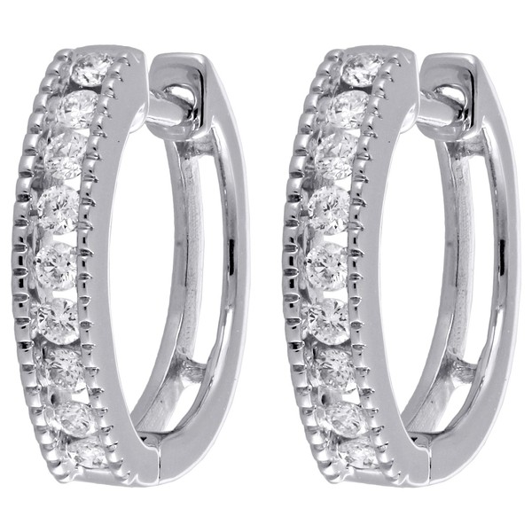 10K WeißGold Diamant Ohrstecker Mini Creolen Hoop Channel Set 1/4 CT-image