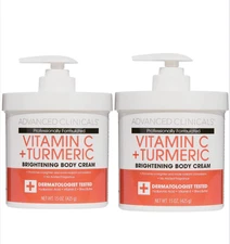 2PACK PADVANCED CLINICALS ~ VITAMIN C + TURMERIC Brightening FACE BODY & CREAM
