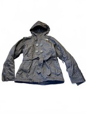 The North Face Women's Hooded Puffer Jacket with Belt in Gray Stripe