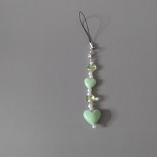 Mint Green Double Heart Beaded Phone Charm  Soft Girl Aesthetic Bag Accessory