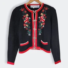 Vintage 80s Embroidered Floral Cardigan Sweater Retro Clasp The Eagles Eye S