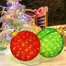 2 Pcs Lighted Pop up Outdoor Christmas Ornaments 24 Inch Large 3D Pre Lit Chr...