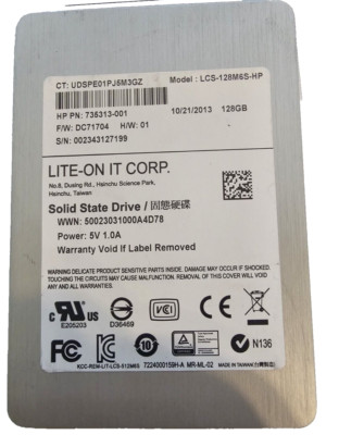 Lite-On LCS-128M6S-HP 128Gb SATA 2.5'' DC71704 SSD 735313-001  HP Used Tested