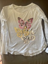 GAP GapKids Girls XL 12 Sequin ButterflyLong Sleeve white shirt