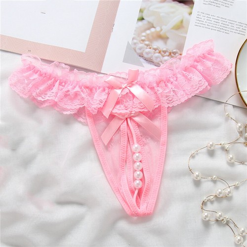 Women Sexy Lace Thongs Panties Open Crotch Crotchless Underwear Pearl G-string - Zdjęcie 6 z 17