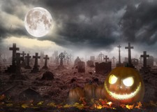 7x5ft Halloween Spooky Night Cemetery Tombstones Vinyl Backdrop Photo Background