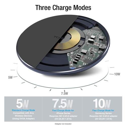 TOZO W1 Wireless Charger Aluminum Fast Charging Pad with USB-C Cable Universal - Picture 68 of 73