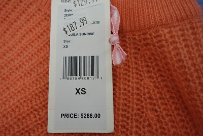 d Vineyard Vines Womens Peach Ribbed Cashmere Sweater Top Size X