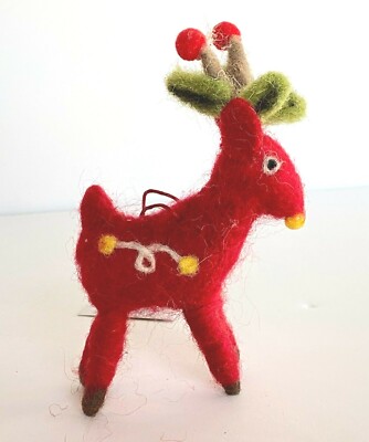Ganz Red Wool Felt Reindeer Ornament or Figurine 5''