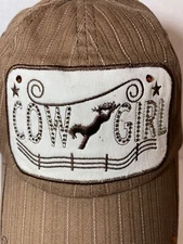Cowgirl Rodeo Cap Hat Brown Pinstripes Rhinestones M&F Western Products One Size