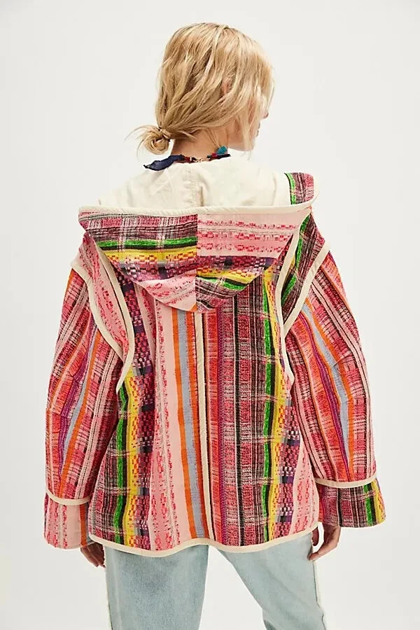 Casaco listrado Free People Ezra tamanho grande jacquard com capuz jaqueta buttondown novo G - Imagem 4 de 4