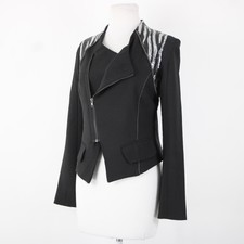 Poetry Sz L Black Silver Sequin Collared Pockets Lined 100% Polyester Jacket