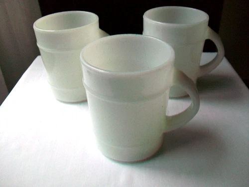 3 VINTAGE ANCHOR HOCKING FIRE KING BARREL COFFEE MUG WHITE MILK GLASS 12 OZ