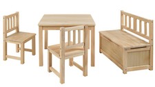 Kindersitzgruppe Kinder Möbel Set Truhen Bank Tisch 2x Stuhl Kiefer natur Bomi